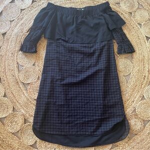 Rora Sligo Off-Shoulder Black Plaid Cotton Dress